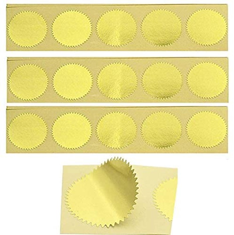 MDLG 100Pcs Gold Vintage Embosser Stamp Sealing Blank Certificate Self-Adhesive Stickers (Gold)