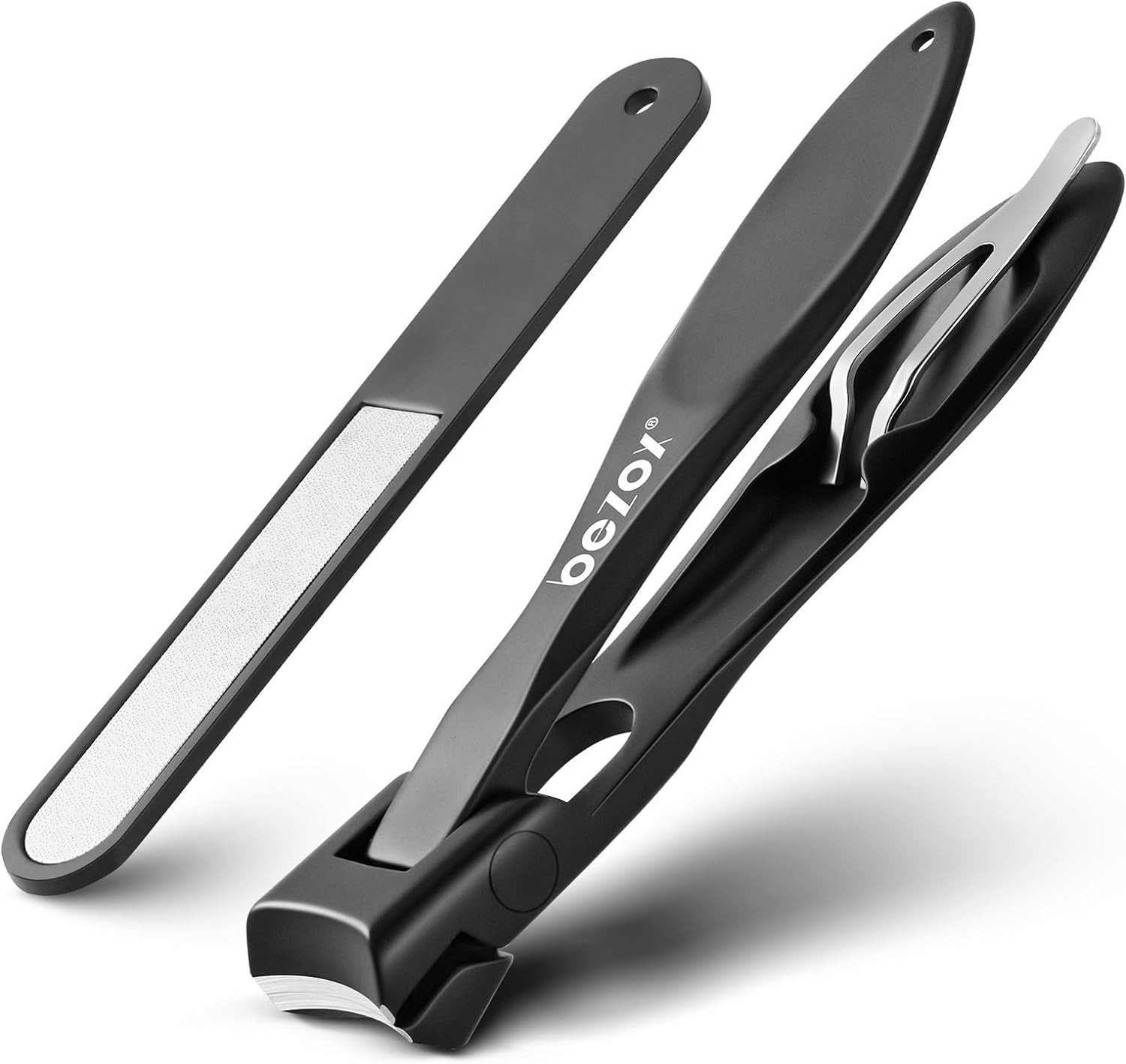 BEZOX Thick Nail Clippers with Metal Nail File – Wide Toenail Clipper for Thick Nails – Stainless Steel Nail Cutter with Tin Case – Black