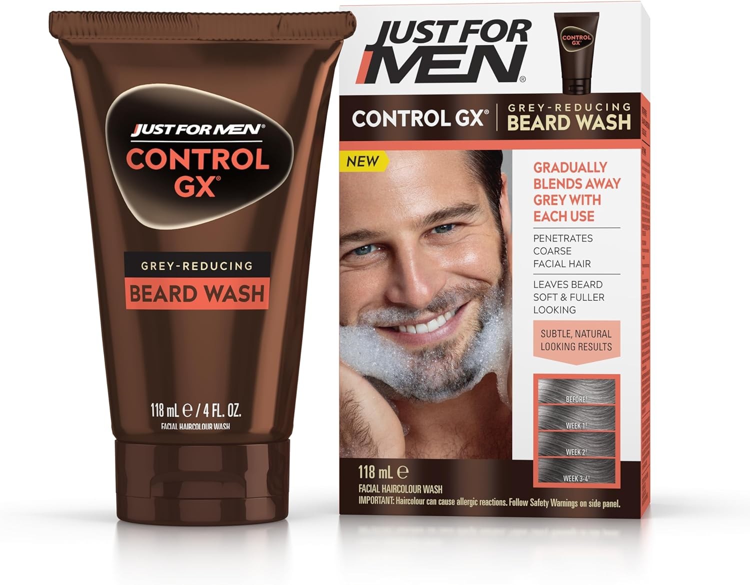 Just for Men Control GX Grey Reducing Beard Wash, for Subtle, Natural-Looking Results – All Shades, 118 Ml