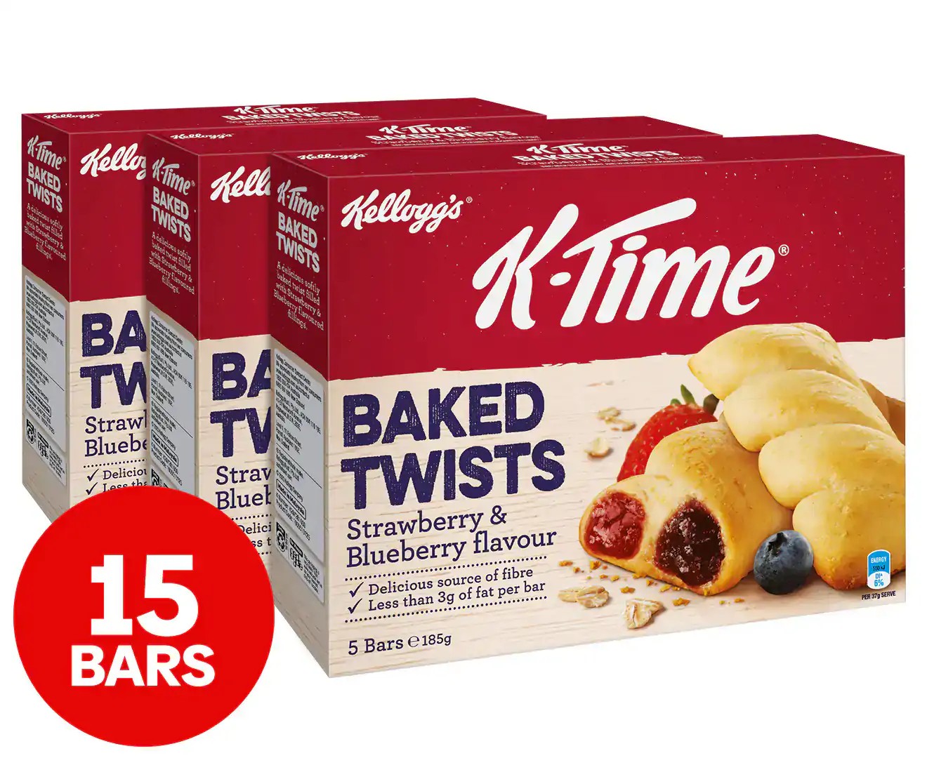 3 X Kellogg’S K-Time Baked Twists Strawberry & Blueberry 5Pk