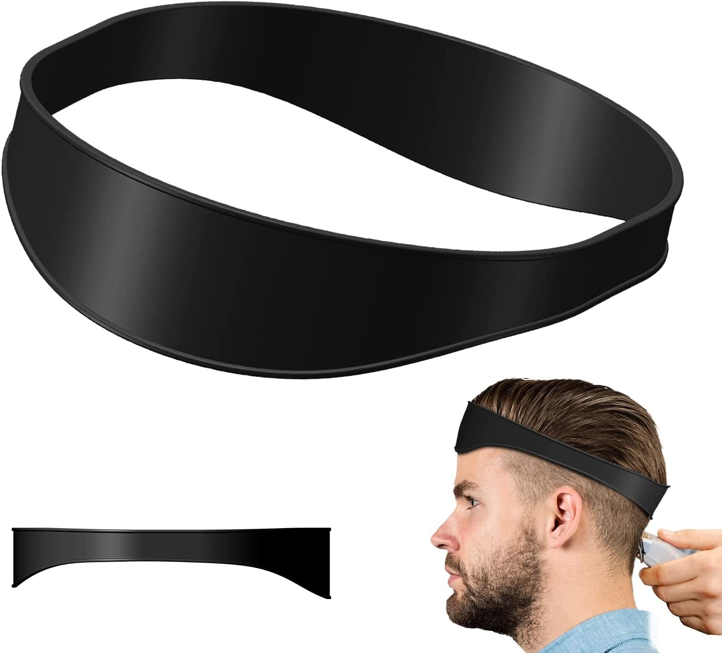 Neckline Shaving Template and Hair Trimming Guide, Curved Silicone Haircut Band for DIY Home Haircuts (Black)