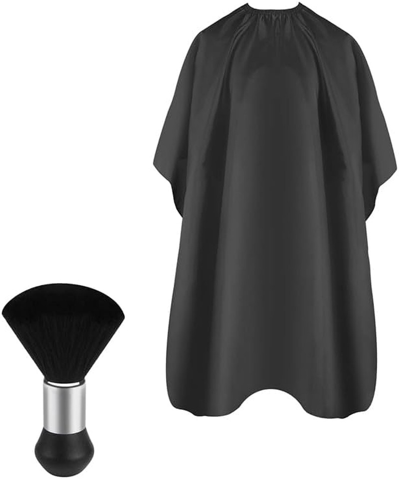 PETHOMEAU Professional Hair Cutting Cape with Neck Duster Brush, Salon Barber Cape, Hair Cutting Accessories Black