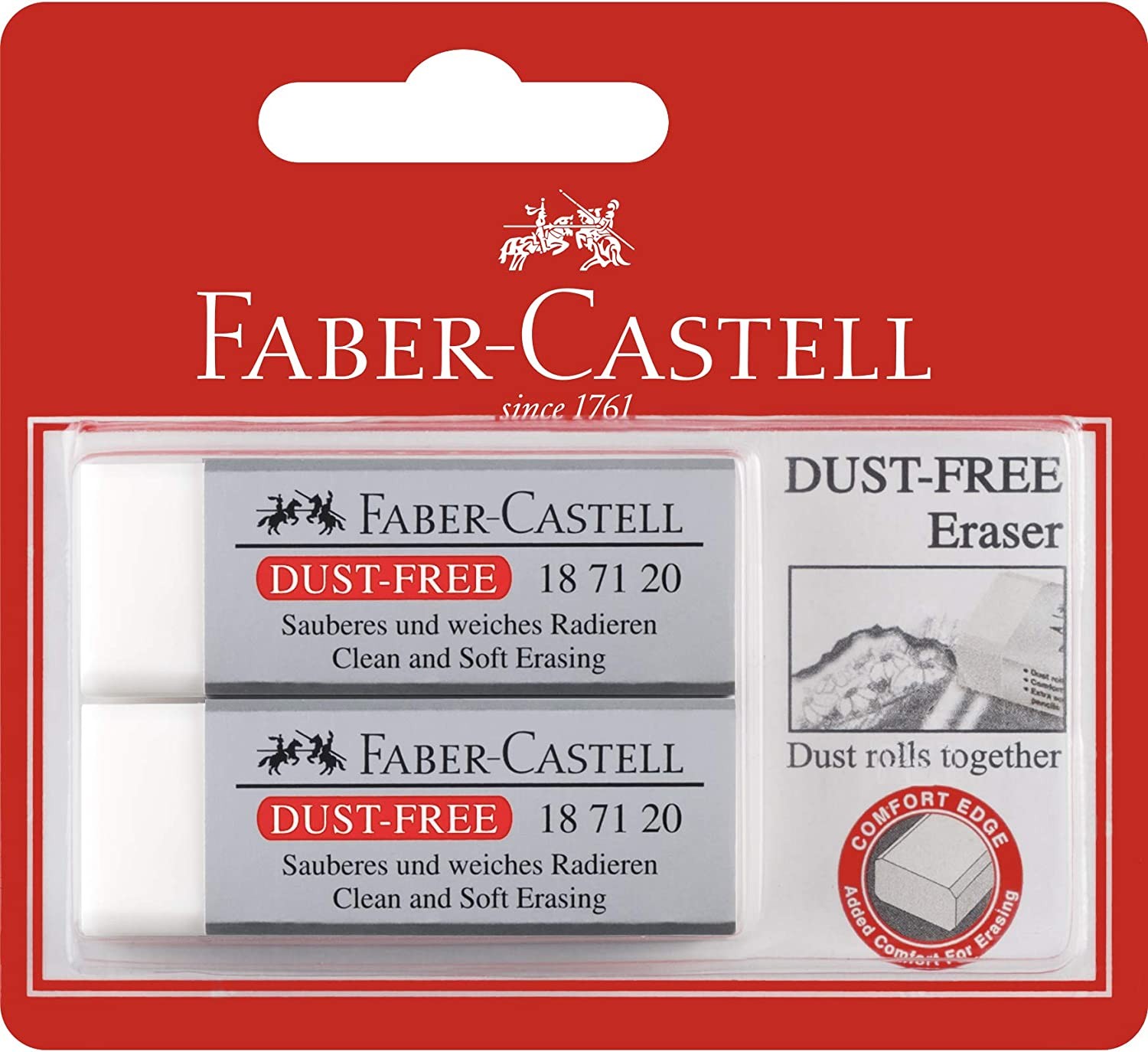 Faber-Castell Dust-Free Eraser White 2 Pack, (82-187165)