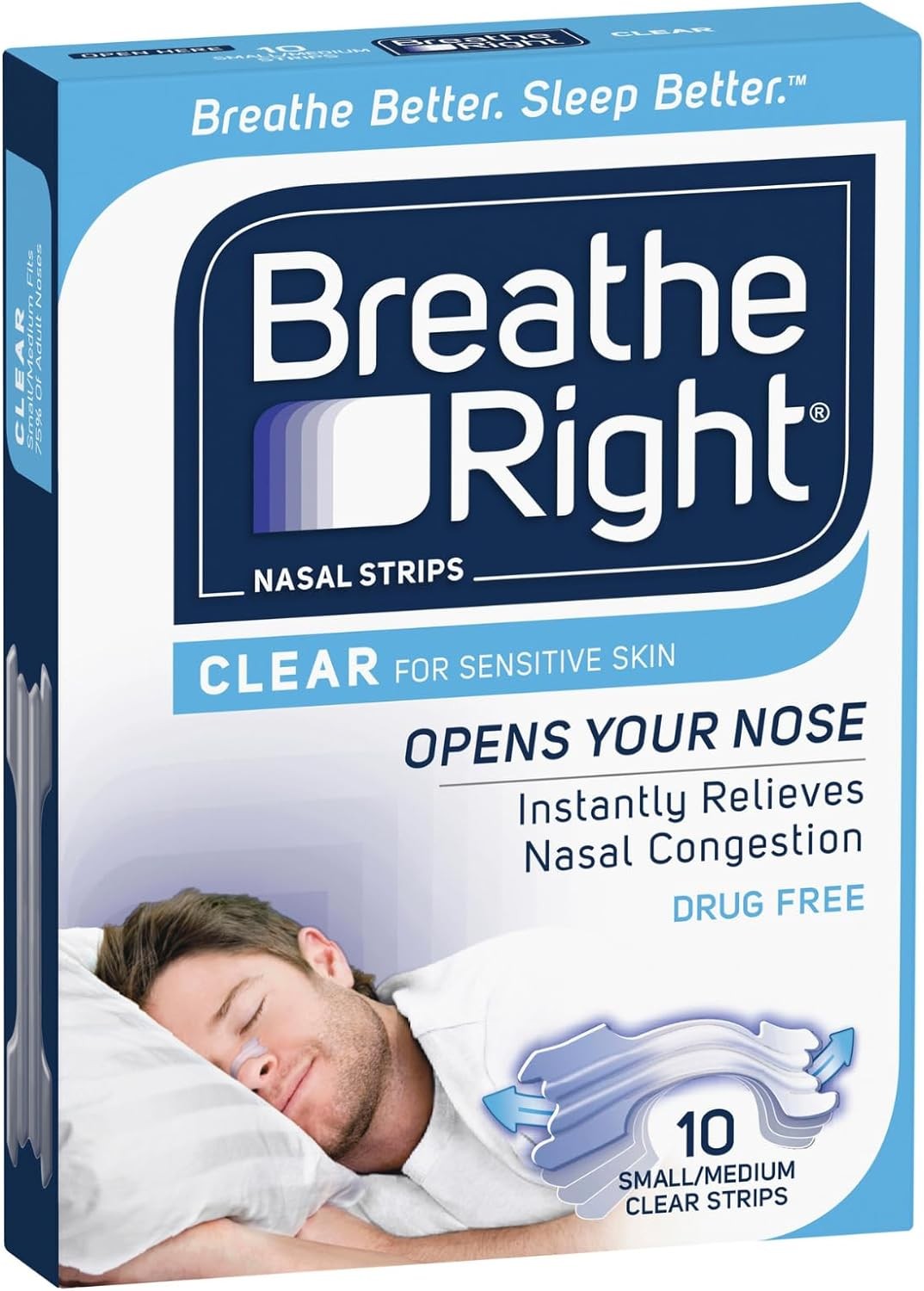 Breathe Right Clear Regular Nasal Congestion Strips 10 Pack