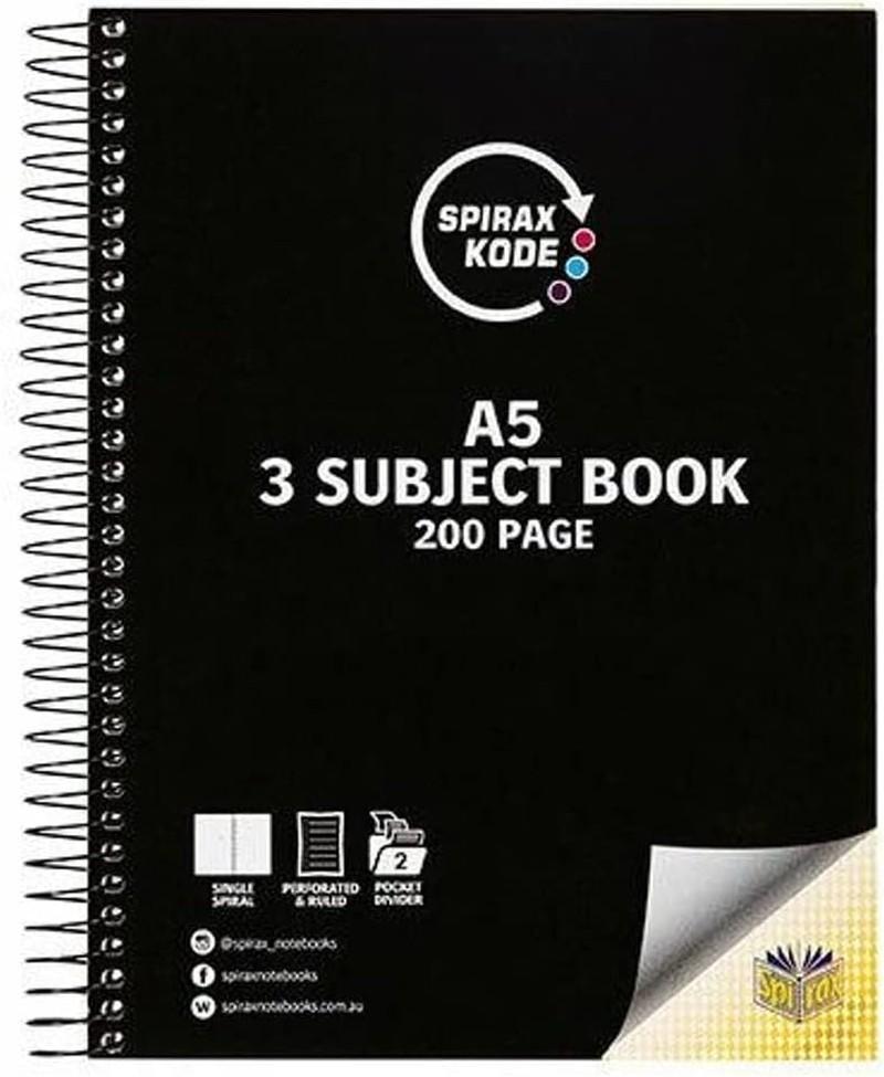 Spirax Kode 961 A5 3-Subject Notebook 200Pg