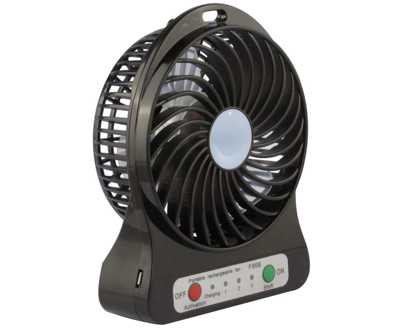 Portable USB Fan Battery Operated Fan with Flashlight, Quiet and Powerful Rechargeable Desk Fan-Black