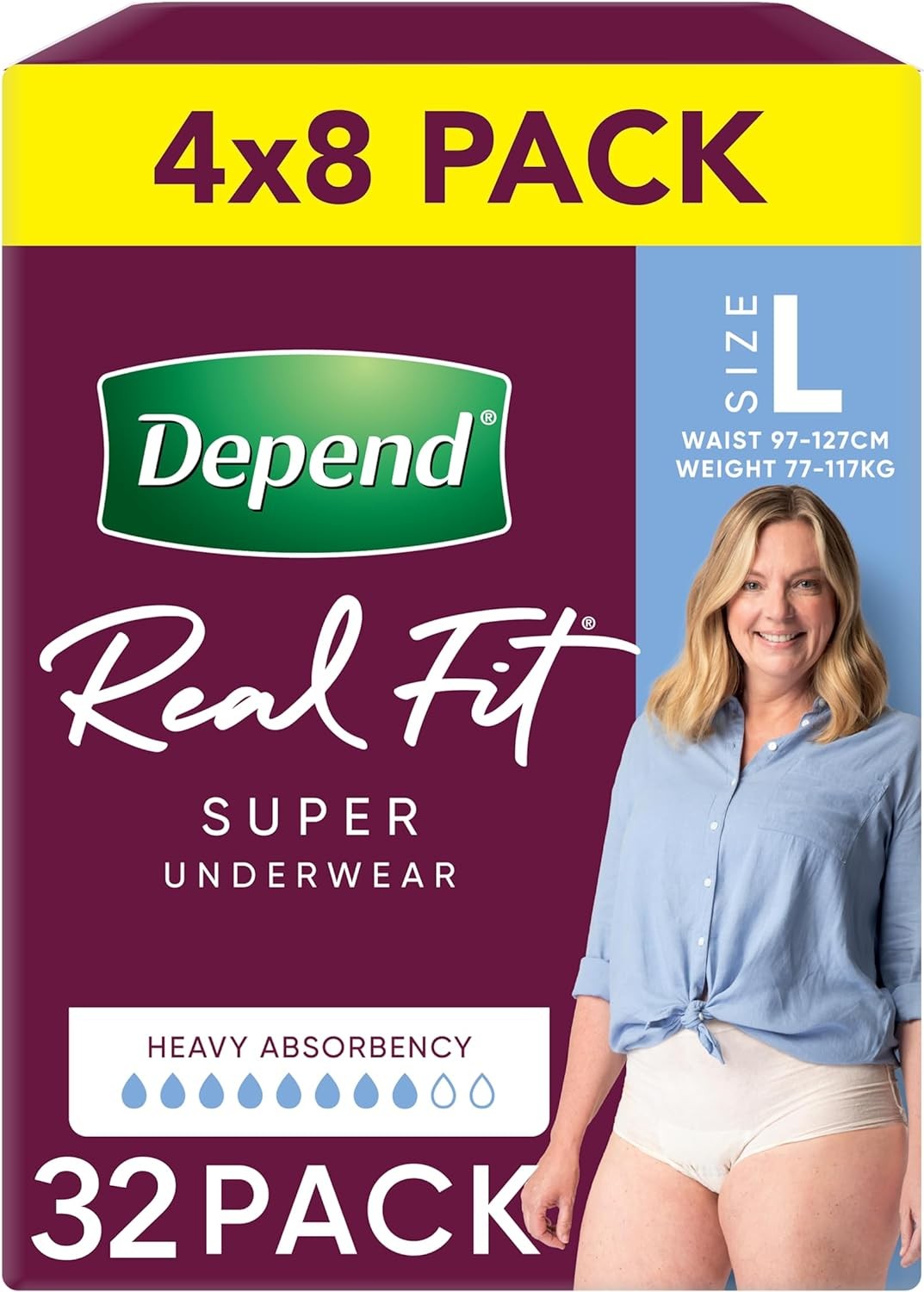 Depend Real Fit Incontinence Underwear Super Women Large 32 Count (4 X 32 Pack) – Packaging May Vary