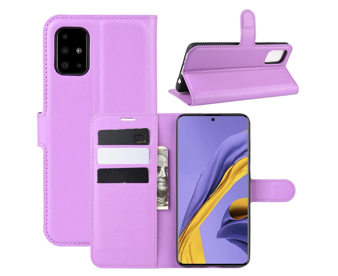 For Samsung Galaxy A71 Premium Leather Wallet Flip Case SYD – Purple