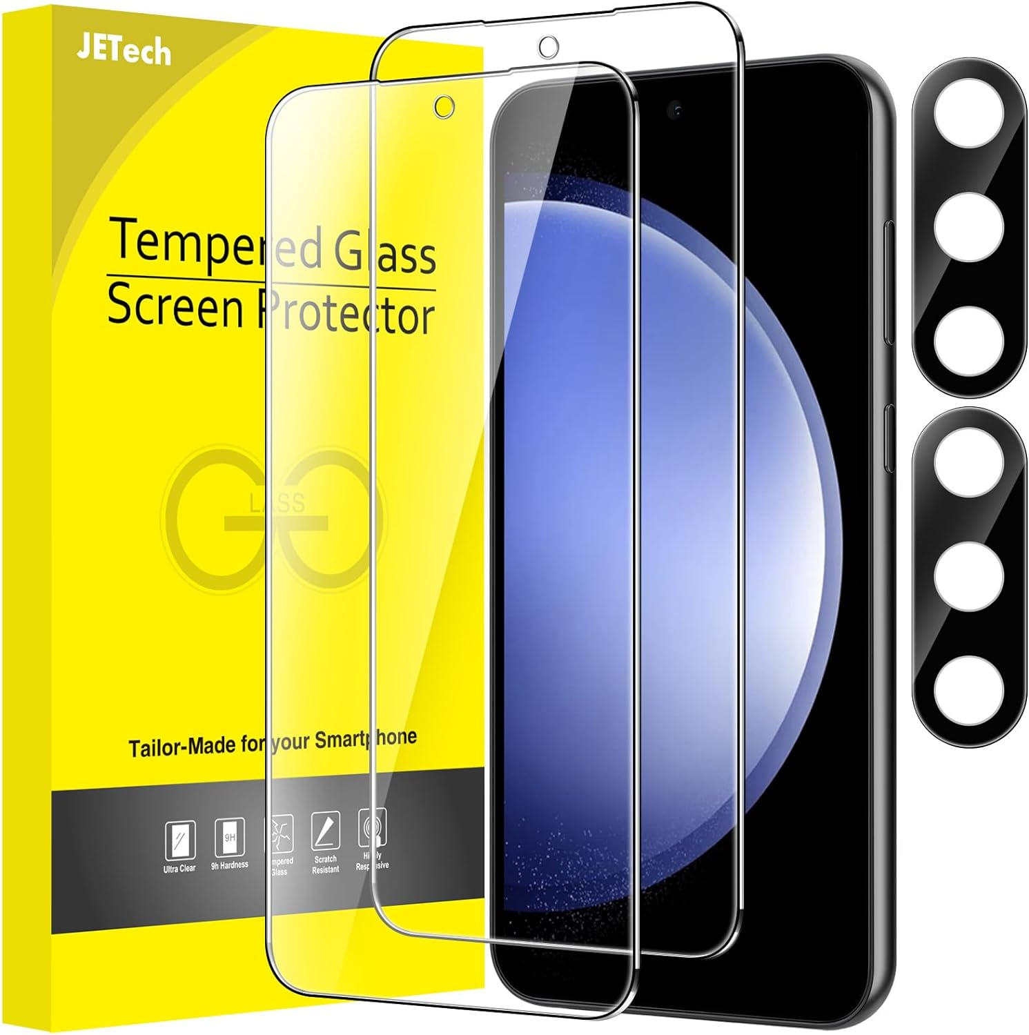 Jetech Screen Protector for Samsung Galaxy S23 FE 6.4-Inch with Camera Lens Protector, Tempered Glass Film, Fingerprint ID Compatible, HD Clear, 2-Pack Each