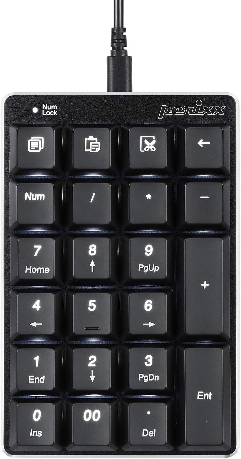 Perixx PERIPAD-303B, Backlit Mechanical Numeric Keypad – USB – Office Shortcut Keys – Full Size 22 Keys – Kailh Brown Switch Keys