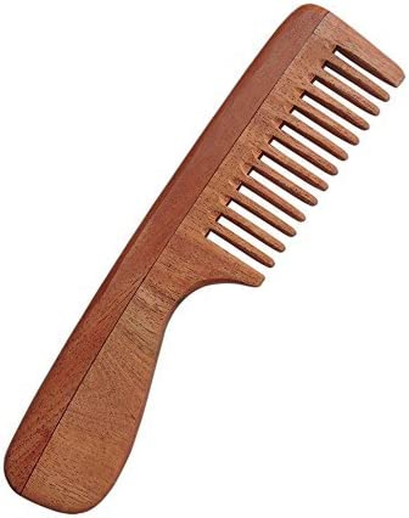 Healthgoodsau – Pure Neem Wood Wide Tooth Comb with Handle for Thick Hair | Comb with Handle | Wide Tooth Comb| Organic and Natural