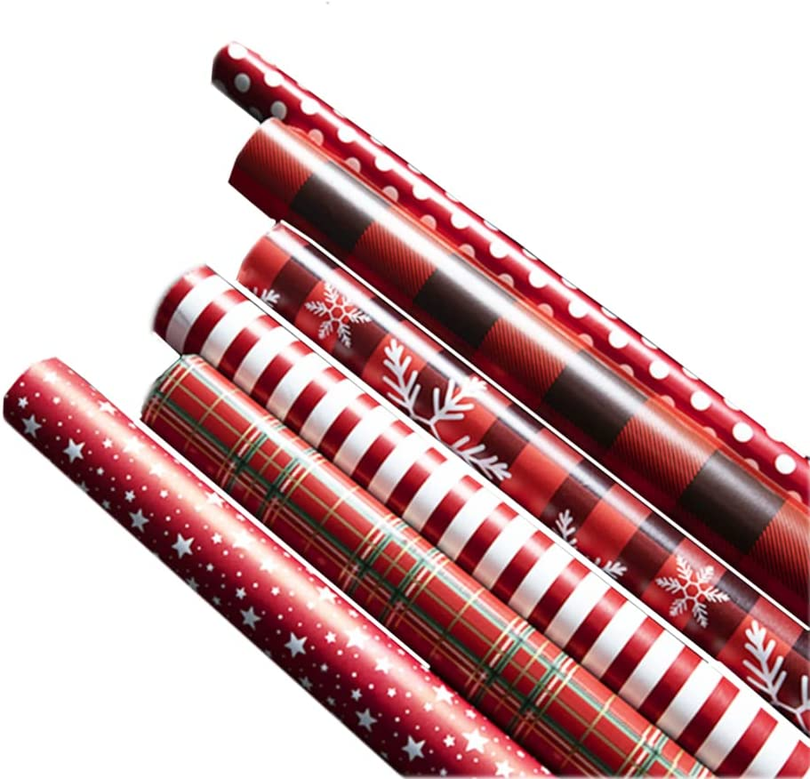 Weforu Christmas Wrapping Paper, 12 Sheets Red Kraft Gift Wrapping Paper Happy Birthday Wrapping Paper with Jute Strings, Stickers and Bows for Birthday, Valentines, Christmas （50X 70Cm） (Red Christmas)