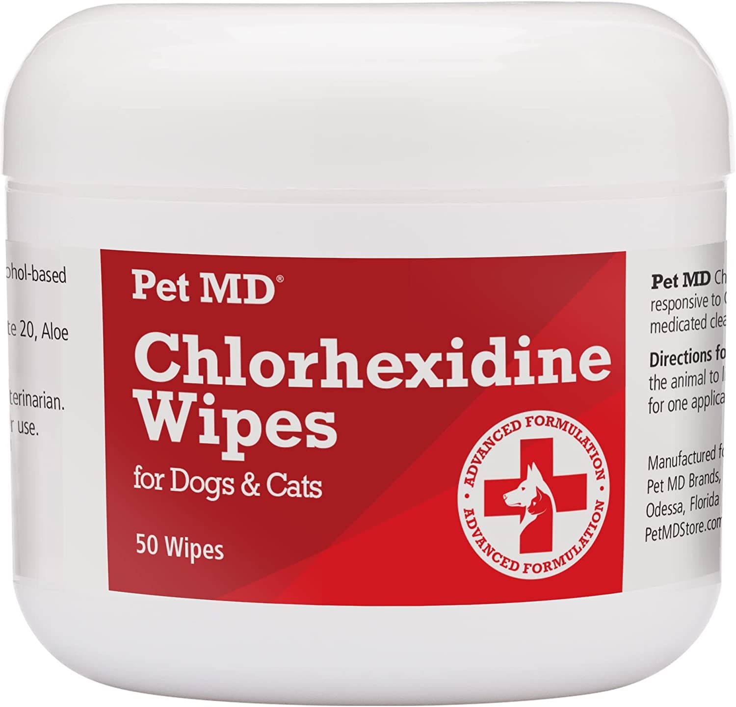 Pet MD Chlorhexidine Wipes with Ketoconazole and Aloe for Cats and Dogs 50 Count