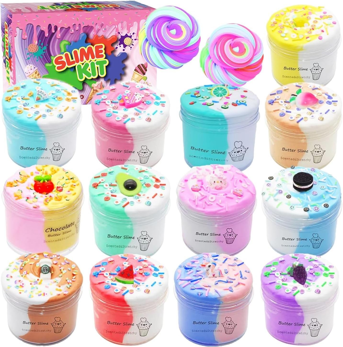 Unicorn Colorfull Butter Slime Kit,13 Pack Slime Party Favors,Diy Slime Toys for Kids,Soft & Non-Sticky,Birthday Gifts for Girls and Boys