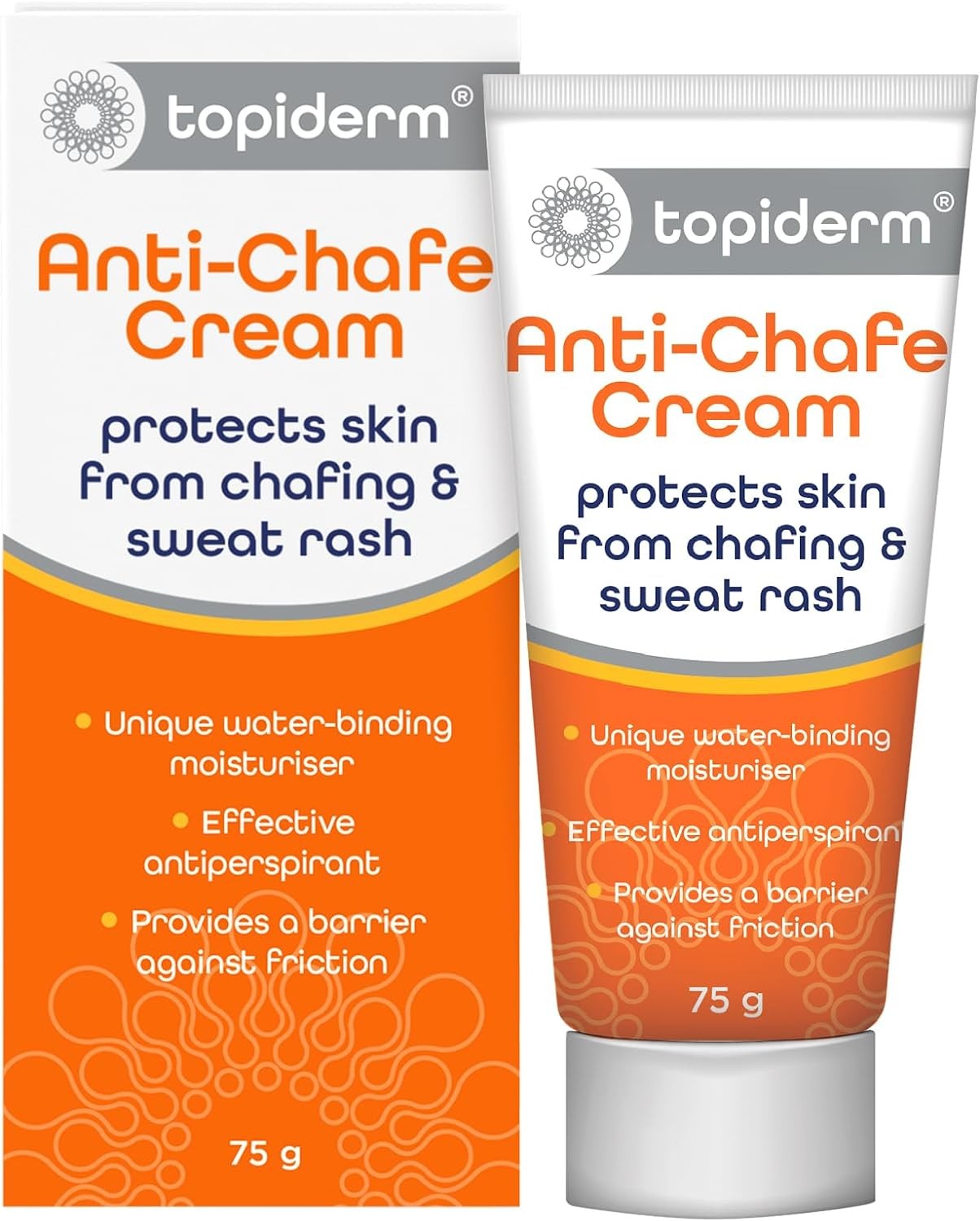 Topiderm – Anti-Chafe Chafing Cream. Protecting from Chafing and Sweat Rash from Running, Cycling. Friction Prevention Soothing Barrier Cream 75G Tube