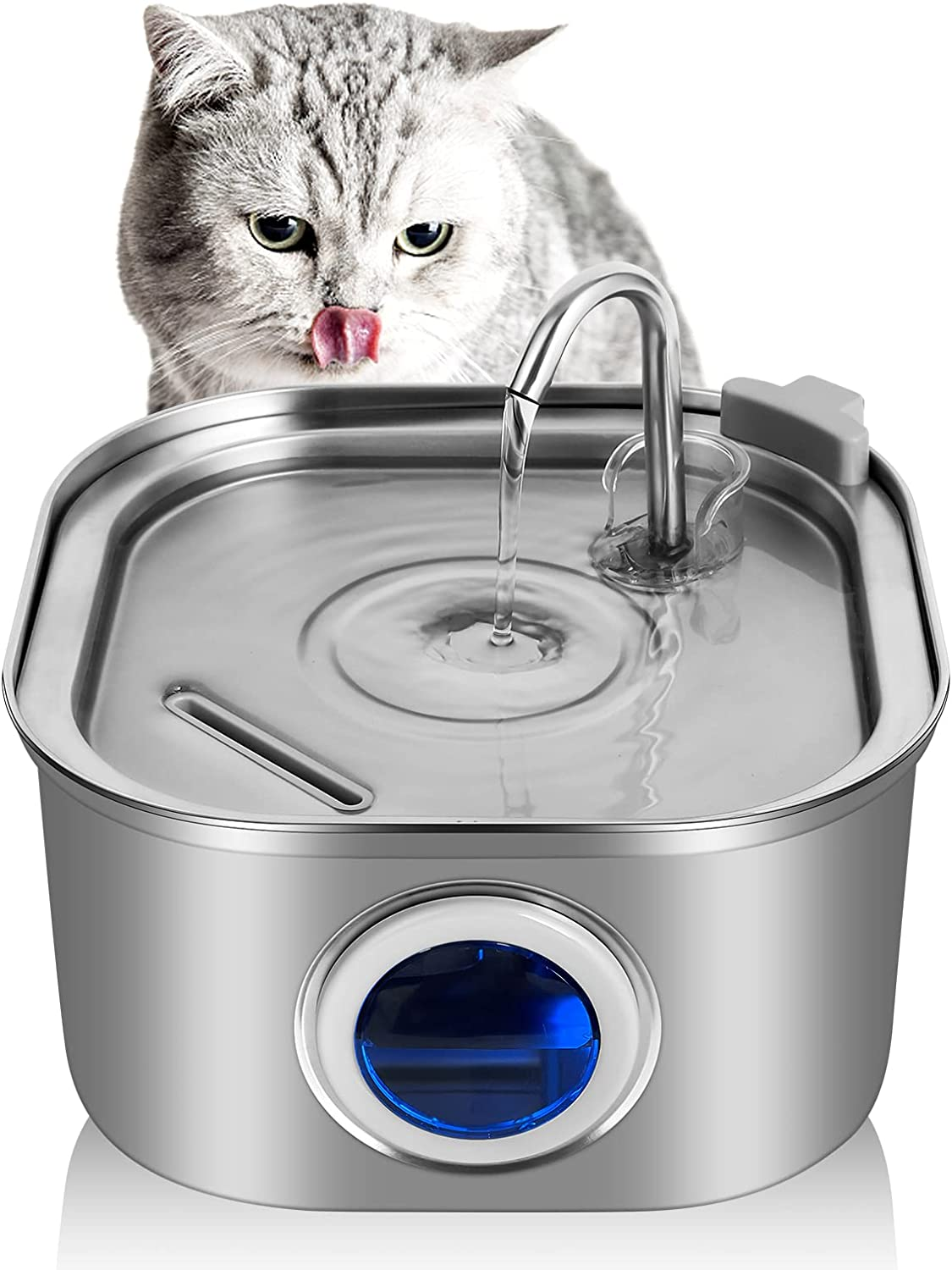 Ofat Home Cat Water Fountain, 3.2L/108Oz Pet Water Fountain Stainless Steel, Dog Water Dispenser, Automatic Cat Fountain with Water Level Window, Quiet Pump, for Multiple Pets