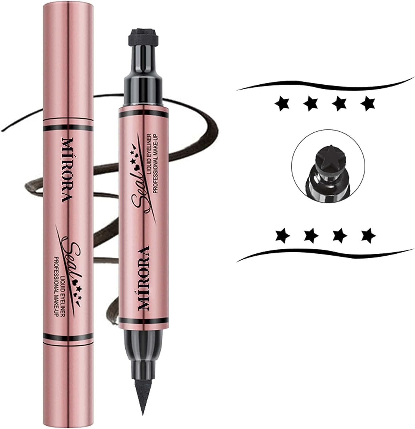 Eyeliner Stamp – Winged Eyeliner Stamp for All Eye Shapes, Easy Cat Eye Stencil Makeup Tool, Smudgeproof & Waterproof Liquid Eye Liner Pen, Star Stamp (10MM, Black)