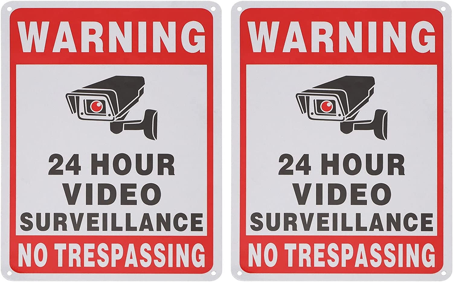 2PCS No Trespassing Sign 24 Hour Video Surveillance Warning Signs 10X7 Inch Aluminum Reflective Security Camera Sign for Indoor Outdoor Gardens Gates