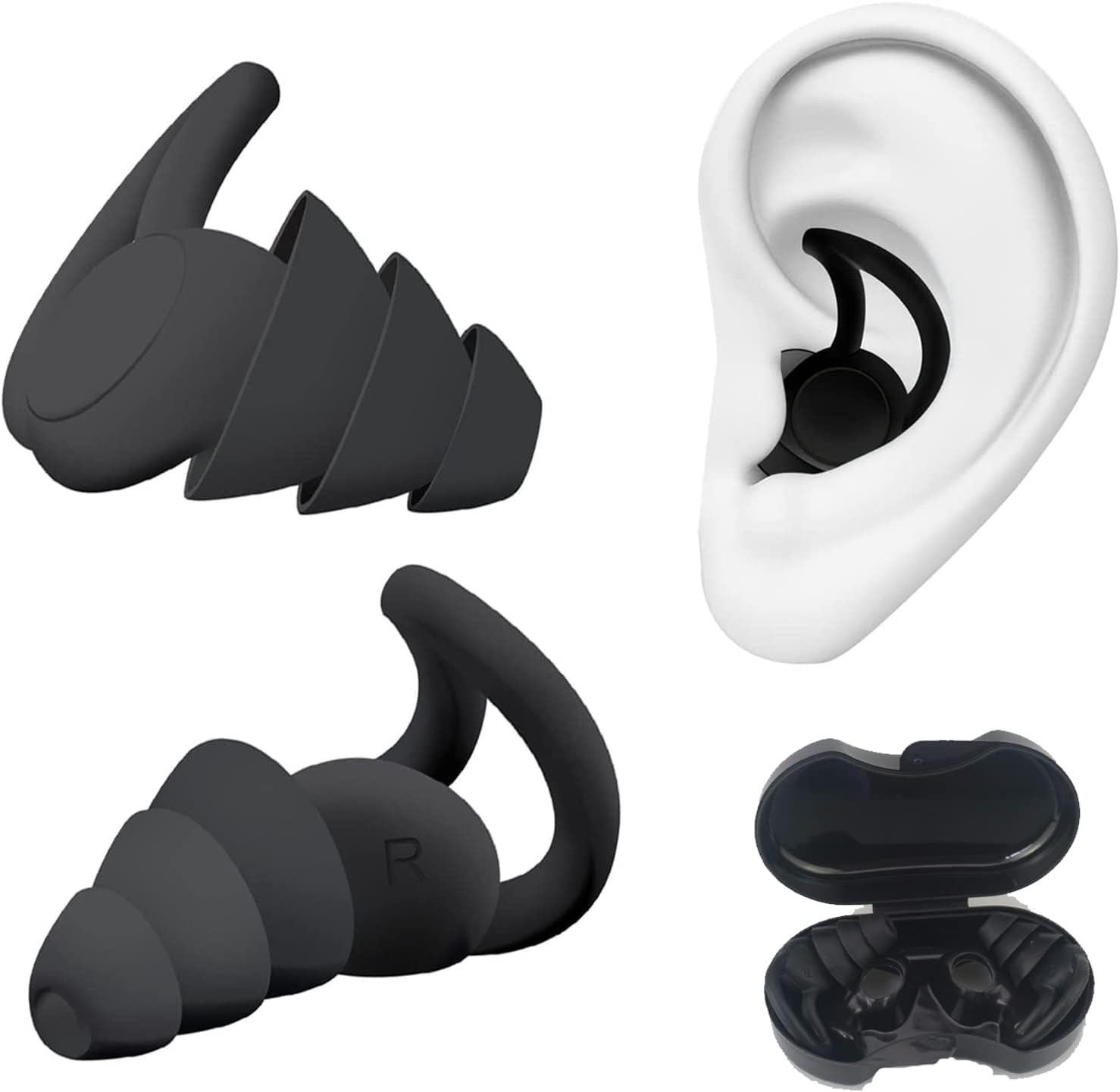 Ear Plugs for Sleeping Noise Cancelling, with Box, Reusable Soft Silicone Ear Plugs for Noise Reduction, Washable Hearing Protection for Sleep Snoring, Work, Travel, Concert, Motorcycle (Black)