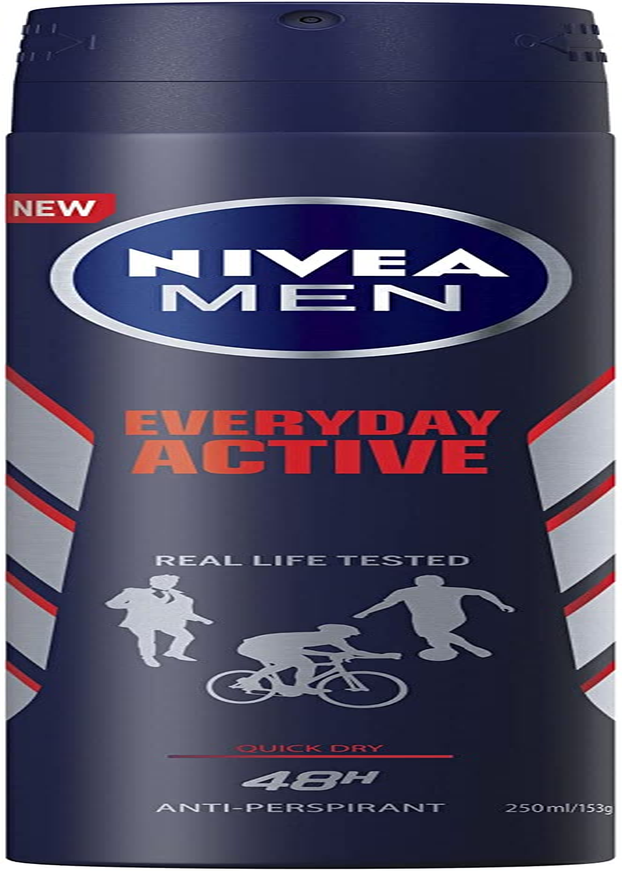 NIVEA MEN Everyday Active Aerosol Deodorant (250Ml), 48HR Anti-Perspirant Deodorant for Men, Male Deodorant Spray with Fresh Scent