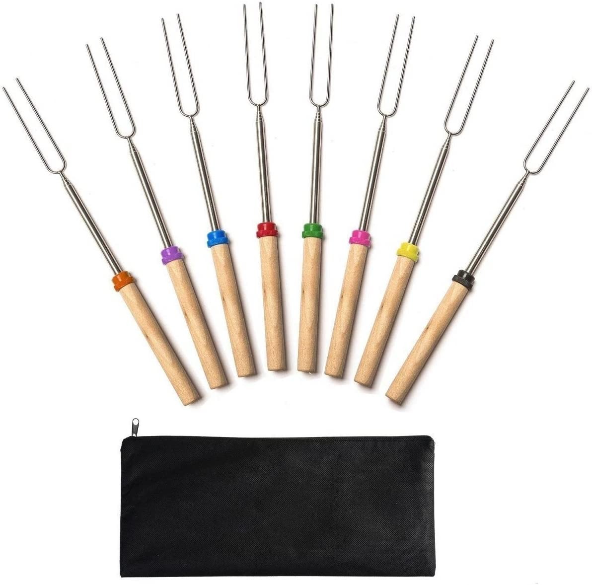 Jtshy Marshmallow Roasting Sticks,Marshmallow Sticks Kit Extending Roaster 32 Inch Set of 8 Telescoping Stainless Steel. Smores Skewers & Hot Dog Forks Kids Camping Campfire Fire Pit Accessories.