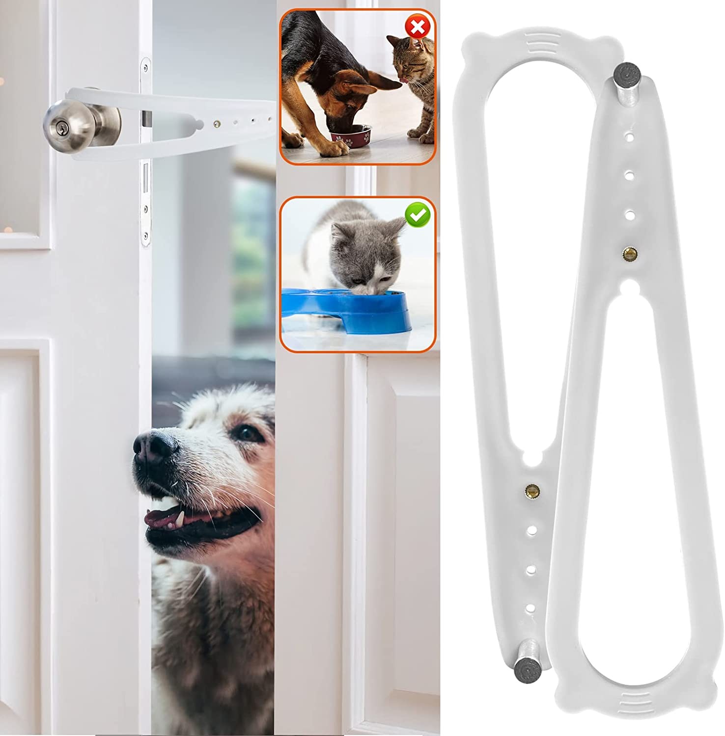 2PCS Cat Door Holder Latch – Cat Door Alternative – No Need for Baby Gate and Pet Door Installs Fast Flex Latch Strap Let’S Cats in and Keeps Dogs Out of Litter & Food – Super Easy to Install (L)