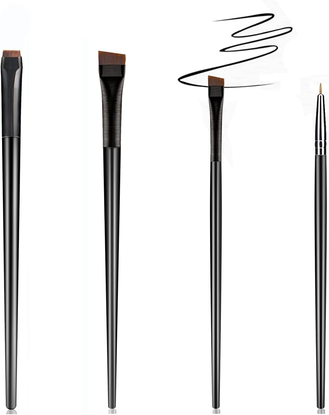 Ultra Fine Angled Eyeliner Brush Set, Makeup Brushes Set Slanted Eyebrow Brushes Flat Eyebrow Brush Point Thin Eyeliner Brush Eyeshadow Brush Set, Precision Brush for Eye Makeup 4PCS