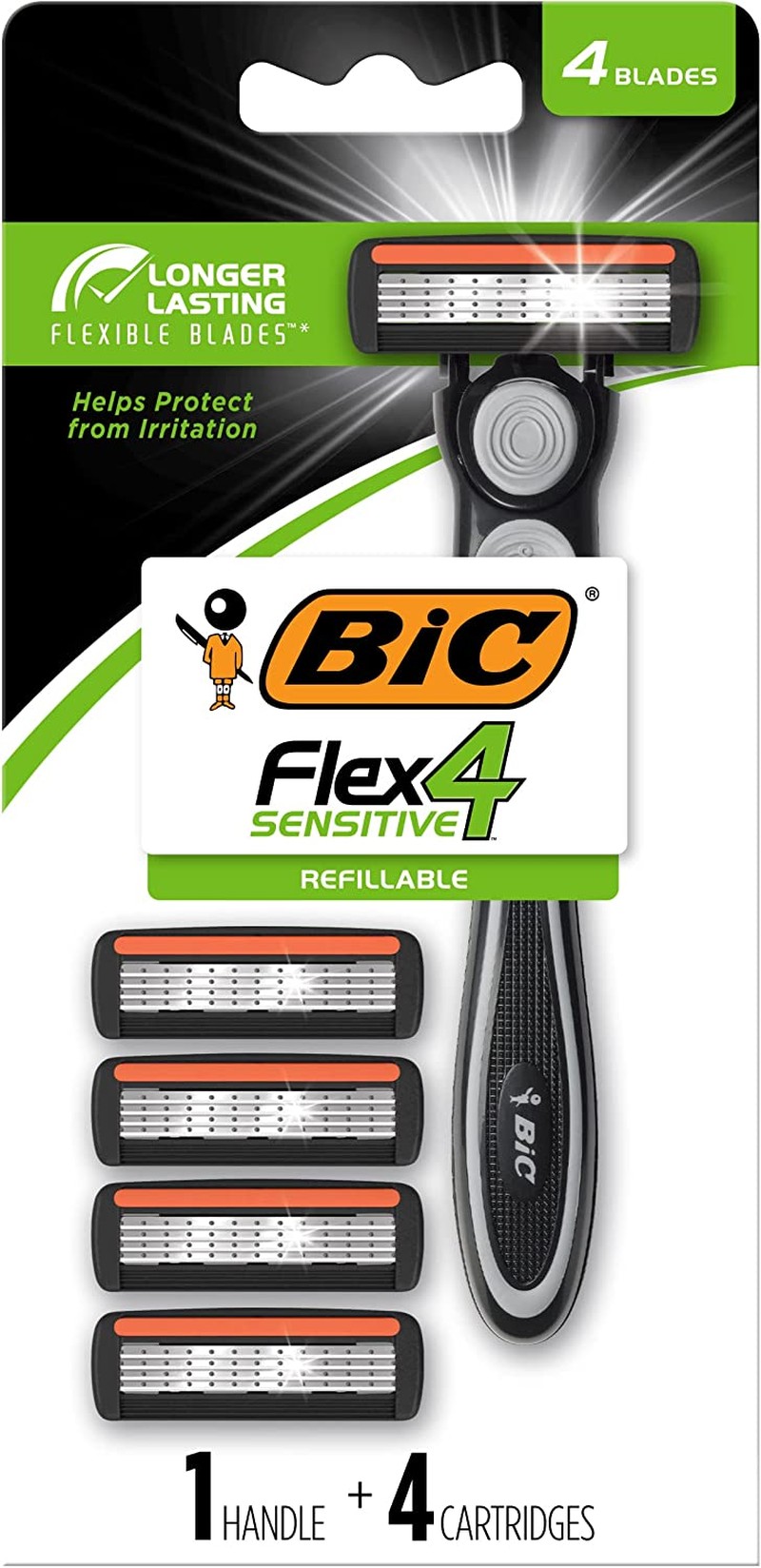 BIC Hybrid Flex 4 Men’S Razors Kit – Pack of 1 Handle and 4 Cartridges