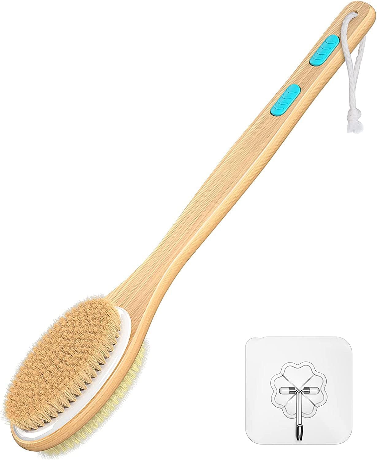 LOVEWEE Shower Brush with Soft and Stiff Bristles, Bath Dual-Sided Long Handle Back Scrubber Body Exfoliator for Wet or Dry Brushing