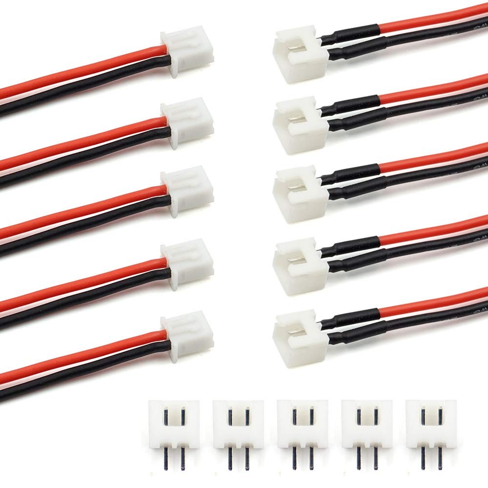 5 Pairs JST-XH 2.54Mm 1S 2 Pin Balance Plug Lead Socket Male and Female Connector with 10Cm Silicone Wire Cables