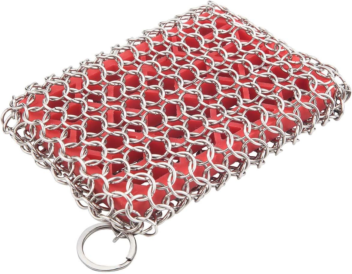 Tobepico Cast Iron Cleaner, Premium 316 Stainless Steel Cleaner Chainmail Scrubber with Silicone Insert for Cleaning Cast Iron Pan Pre-Seasoned Pan Skillet Kitchen Utensils.