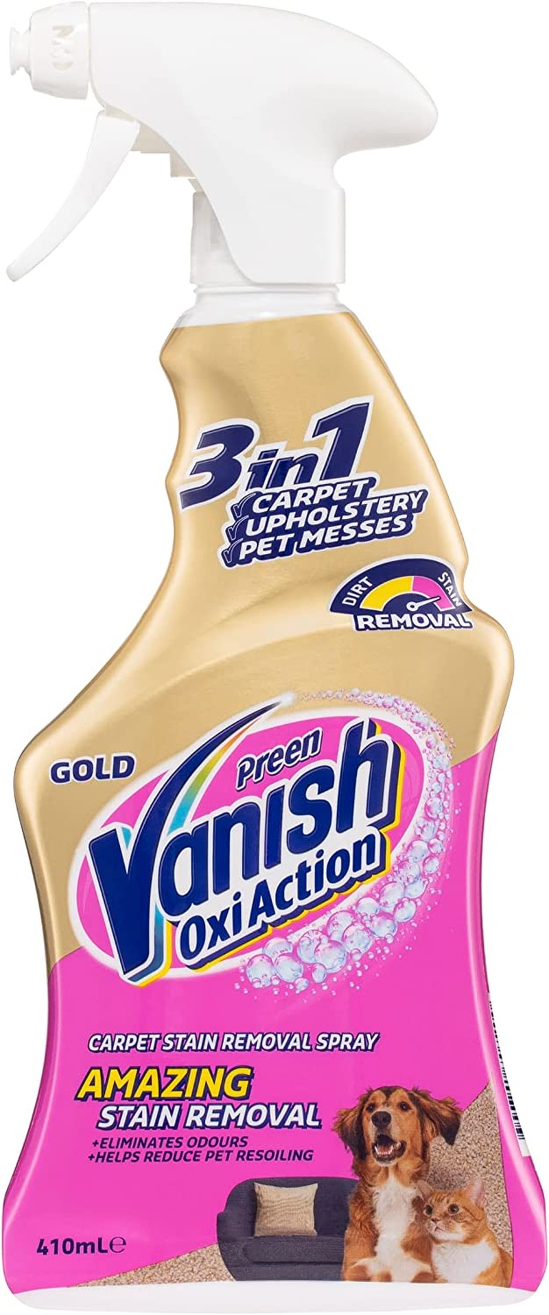 Vanish Preen Gold Pro Oxi Action 3 in 1 Carpet Stain Remover, 410Ml