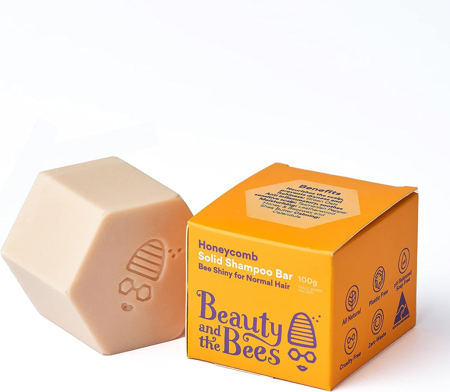 Beauty and the Bees Bee Shiny Ph Balanced Shampoo Bar for Normal Hair – All Natural Ingredients – Tasmania Australia, 3.5 Oz