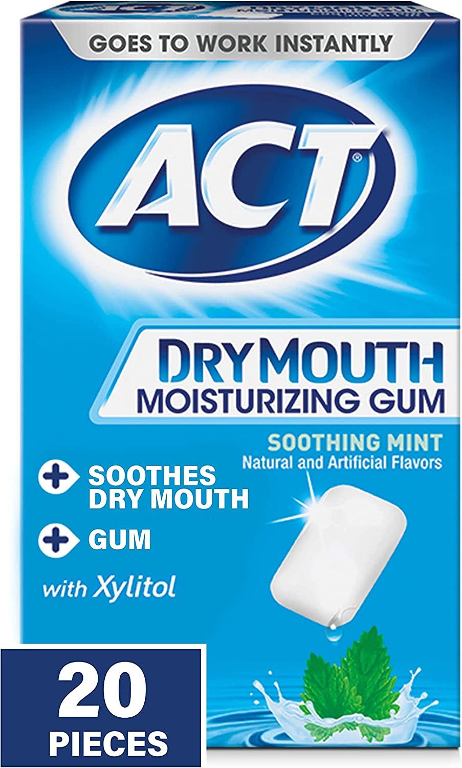 ACT Dry Mouth Moisturizing Gum with Xylitol, Sugar-Free Soothing Mint, 20 Pieces Sugar-Free Dry Mouth Gum