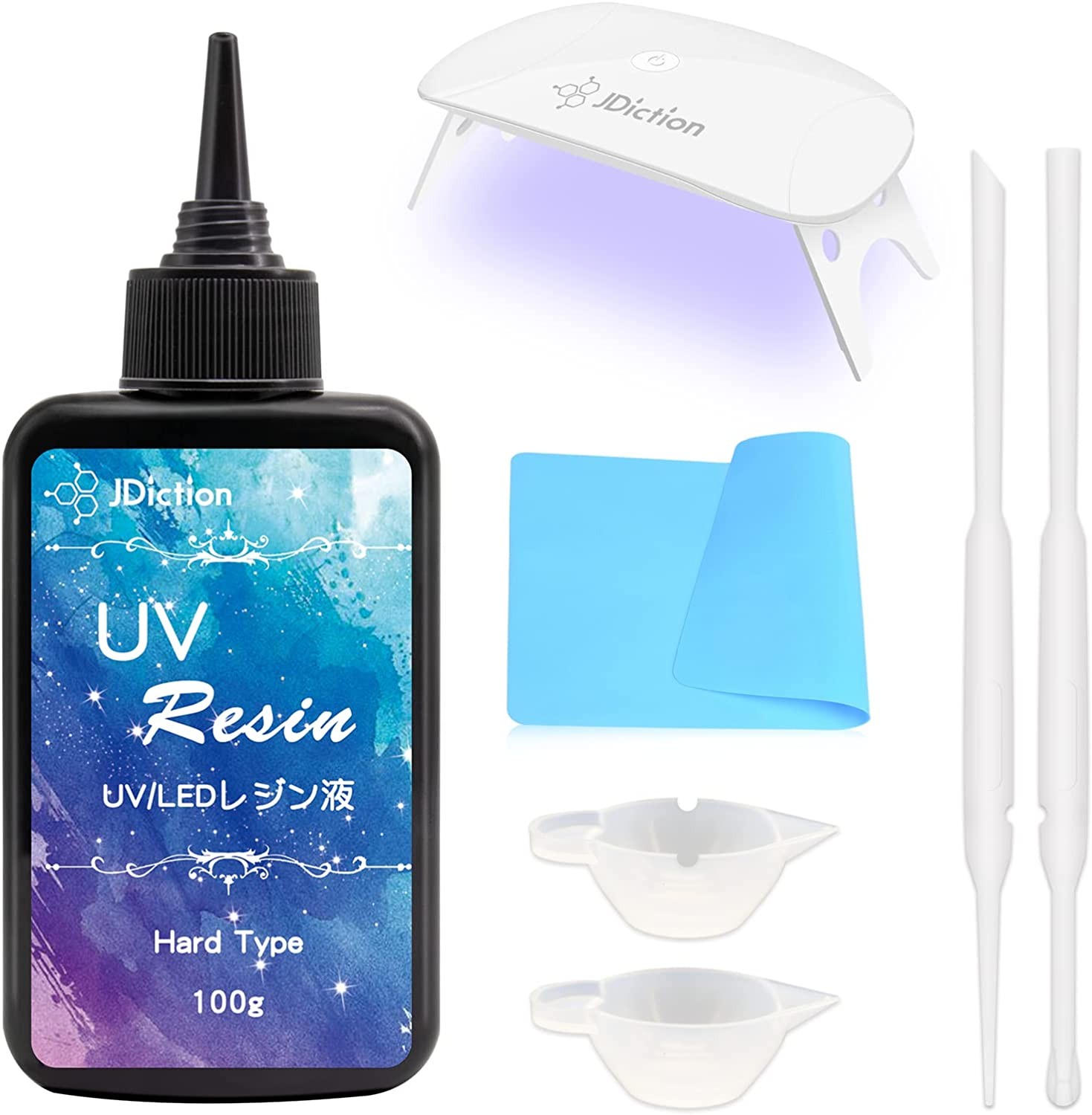 Jdiction UV Resin Kit with Light, Super Crystal Clear Hard Resin Glue Sunlight Curing UV Resin Starter Kit for Doming, Coating, and Casting, DIY Craft