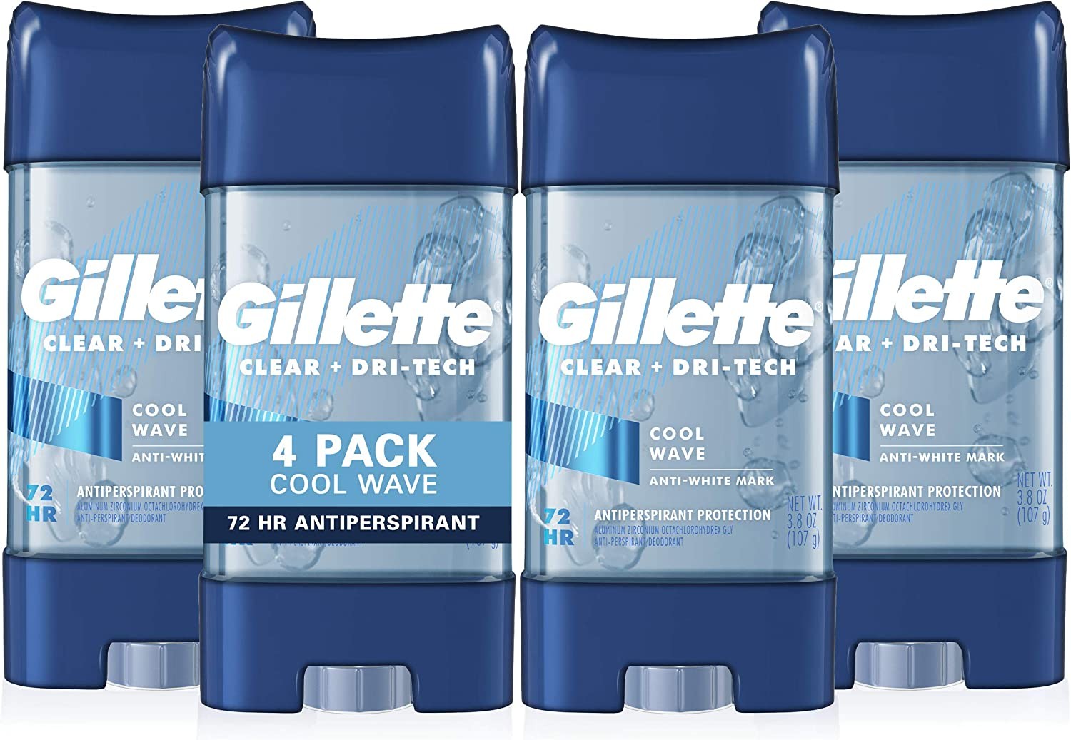 Gillette Antiperspirant & Deodorant for Men, Cool Wave Clear Gel, 3.8 Oz, Pack of 4