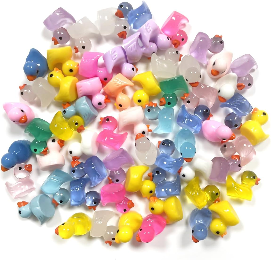 WELANE Tiny Ducks, 60 PCS Mini Luminous Duck Figures for Craft, Garden, Home Decorations (Mixed Color)