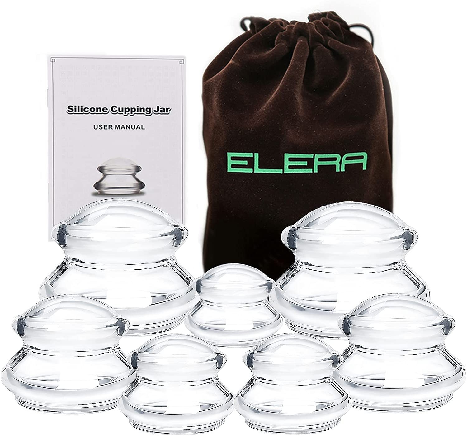 ELERA Silicone Cupping Theraphy Set, Professionally Chinese Massage Cups for Cupping Therapy and Cellulite Reduction (7 Cups)