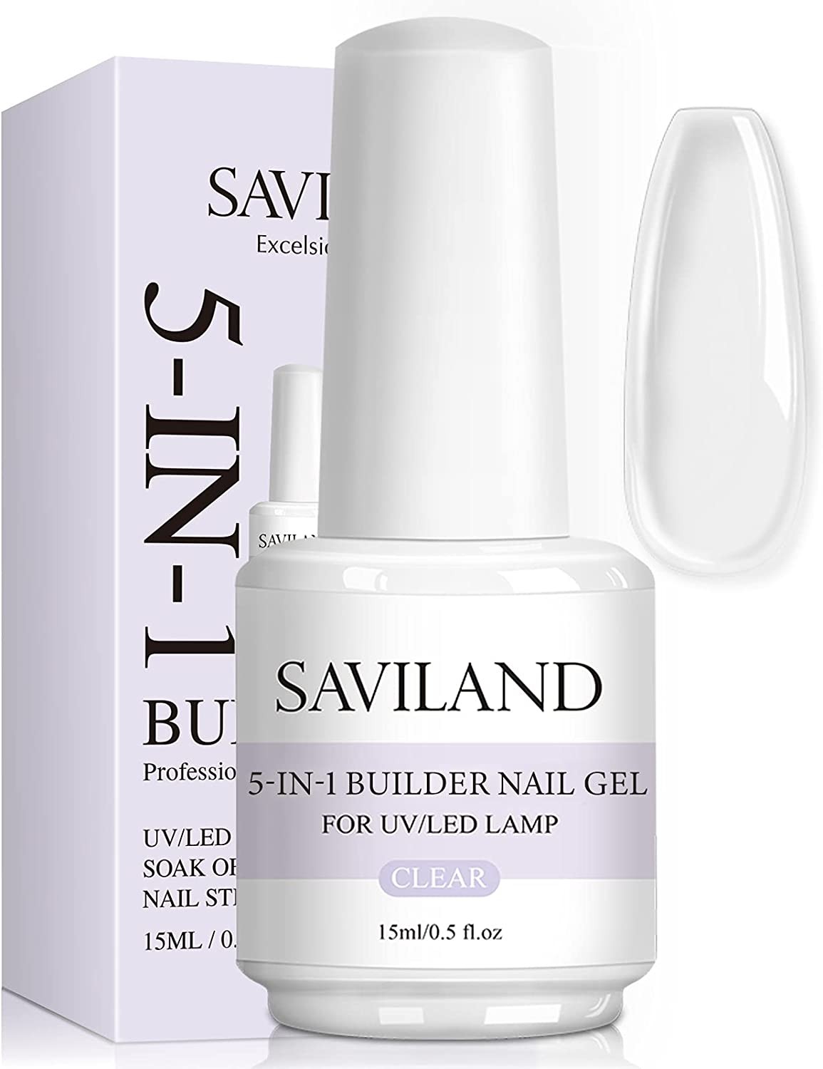 Saviland 5 in 1 Clear Builder Base Gels – 15Ml Quick Building Nail Strengthener Gel, UV/LED Nail Polish Gel for Broken Nails Repair Nails Extension Nail Decoration, Professional Nail Repair Supplies