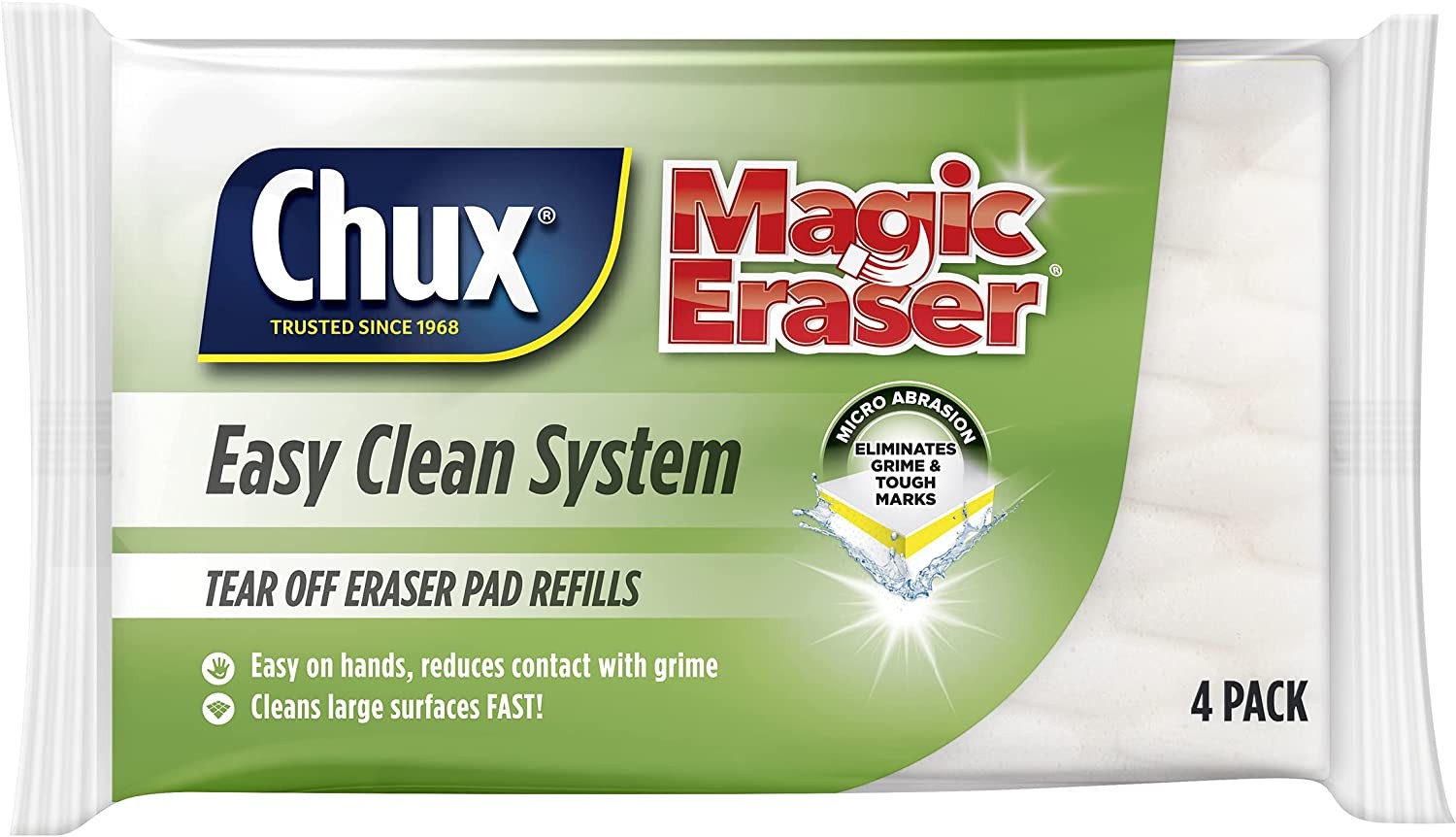 Chux Magic Eraser Easy Clean System Refill Sheets for Magic Eraser Easy Clean Handle, 4 Count