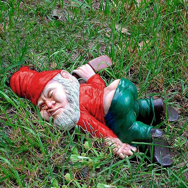 9.5 Inch High Funny Drunk Garden Gnomes Outdoor Large Statue, Naughty Knome Statuette Lawn Decoration Dwarf Sculpture Terrace Garden Decoration Landscape Porch Decoration Outdoor Gift (Red)