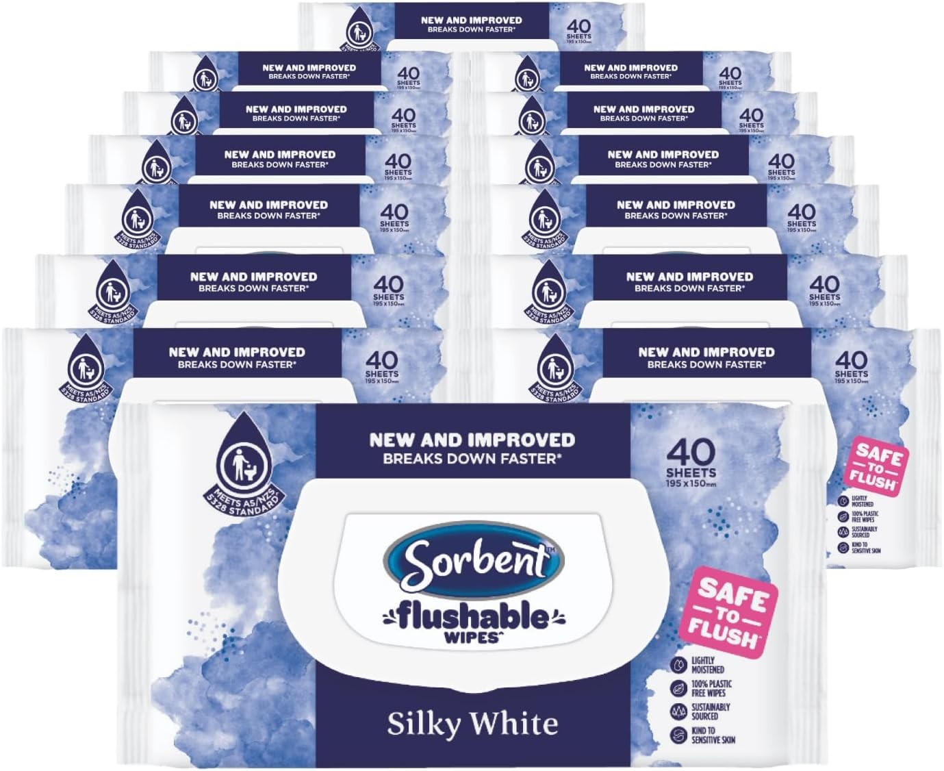 Sorbent Silky White Flushable Wipes 40 Sheets (Pack of 14)