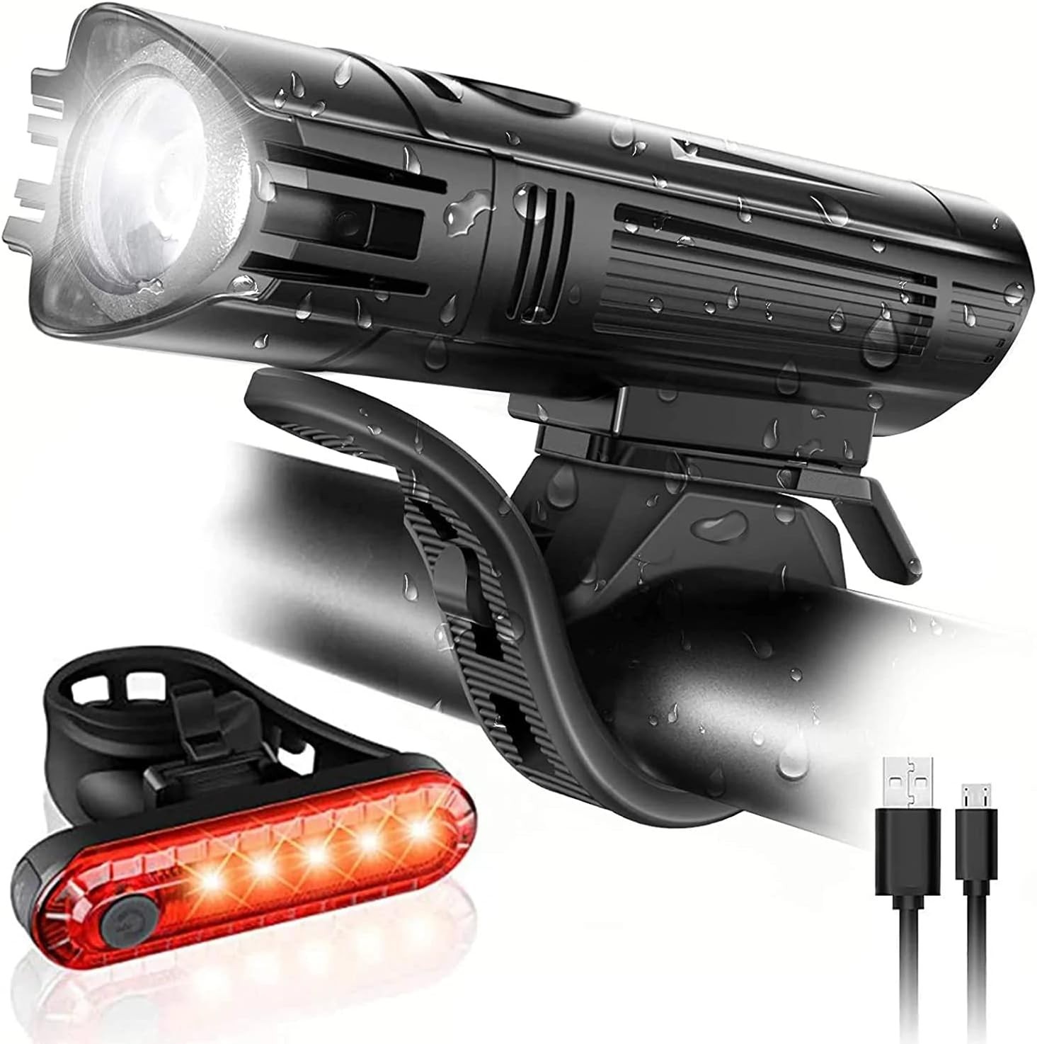 Roccar Ultra Bright USB Rechargeable Bike Light Set, Powerful Bicycle Front Headlight and Back Taillight, 4 Light Modes, Easy to Install for Men Women Kids Road Mountain Cycling