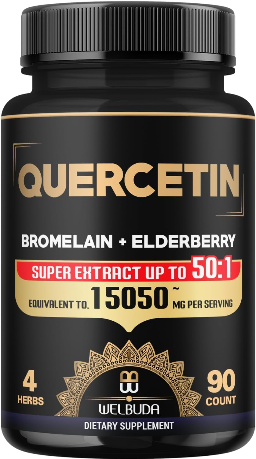 Quercetin Supplements 15050Mg – Extract Premium Herbs with Bromelain, Elderberry & Black Pepper – Support Body Balance, Immune System & Overall Health – 90 Capsules for 3 Months