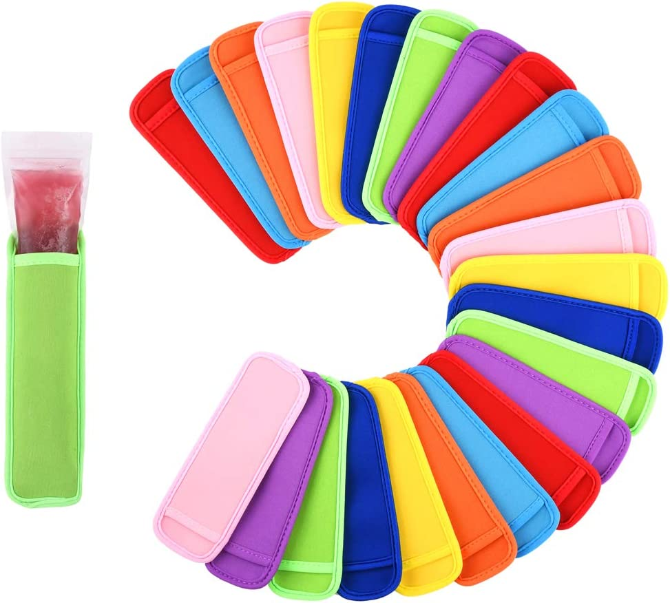 Mirenlife 24 Pack Ice Pop Sleeves Antifreezing Popsicle Holders Bags Neoprene Insulator Sleeves Freezer, 8 Colors