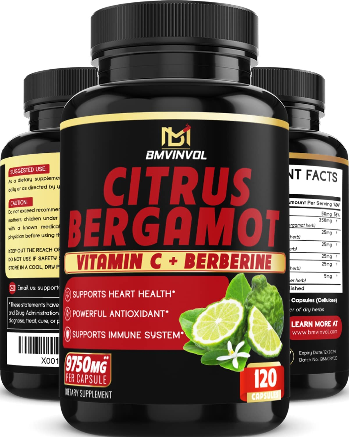 Citrus Bergamot 𝟐𝟓:𝟏 Extract – 𝟵𝟳𝟱𝟬𝗺𝗴 per Capsule with Vitamin C, Berberine, Olive Leaf, Ceylon Cinnamon, Pine Bark – 4 Months Supply – 25X Potency – Supports Heart and Cardiovascular Health