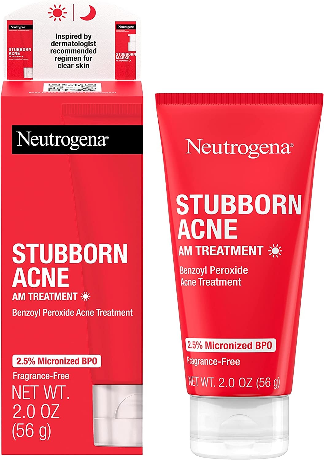 Neutrogena Stubborn Acne Am Face Treatment with Micronized Benzoyl Peroxide Acne Medicine, Oil-Free Daily Facial Treatment to Reduce Size & Redness of Breakouts, Paraben-Free, Ounce