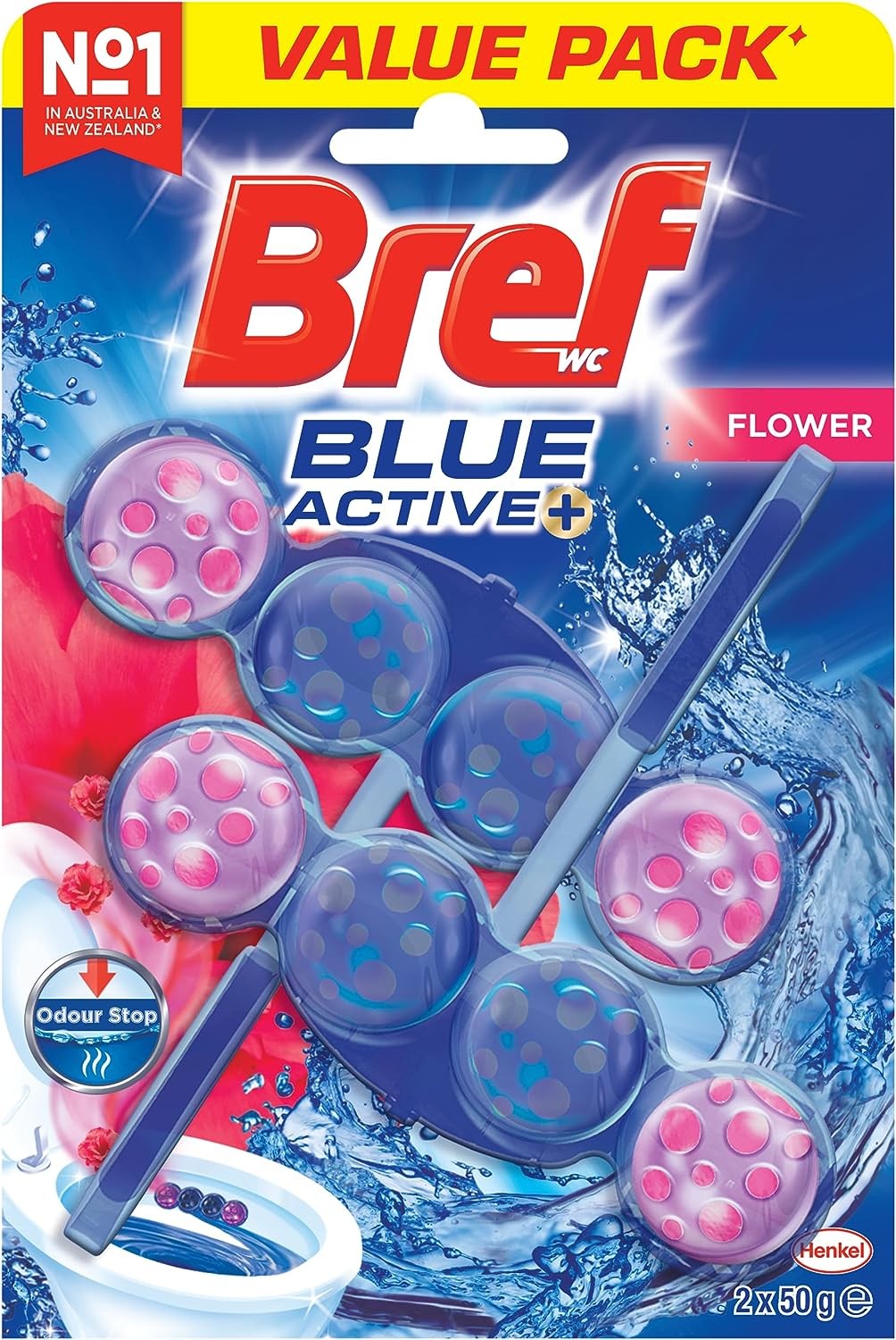 Bref Blue Active Flower Blossom, Rim Block Toilet Cleaner, 2X50G, 100 Grams