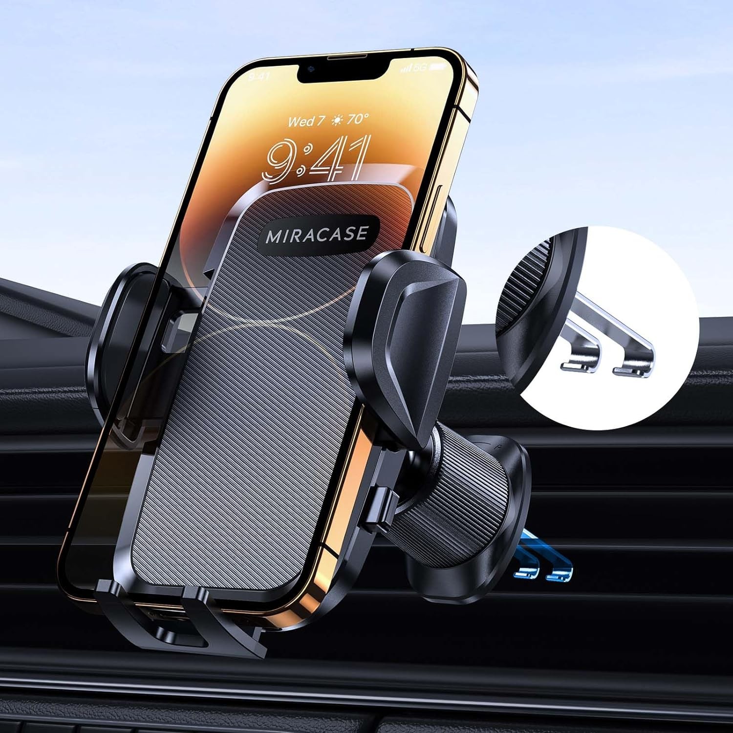 【2023 New Generation】Miracase Car Phone Holder, Air Vent Car Phone Mount 【Upgraded Double Metal Hook】360 Degree Adjustable Compatible with Iphone/Samsung/Nokia and All 4.0″-7.0″ Smartphones