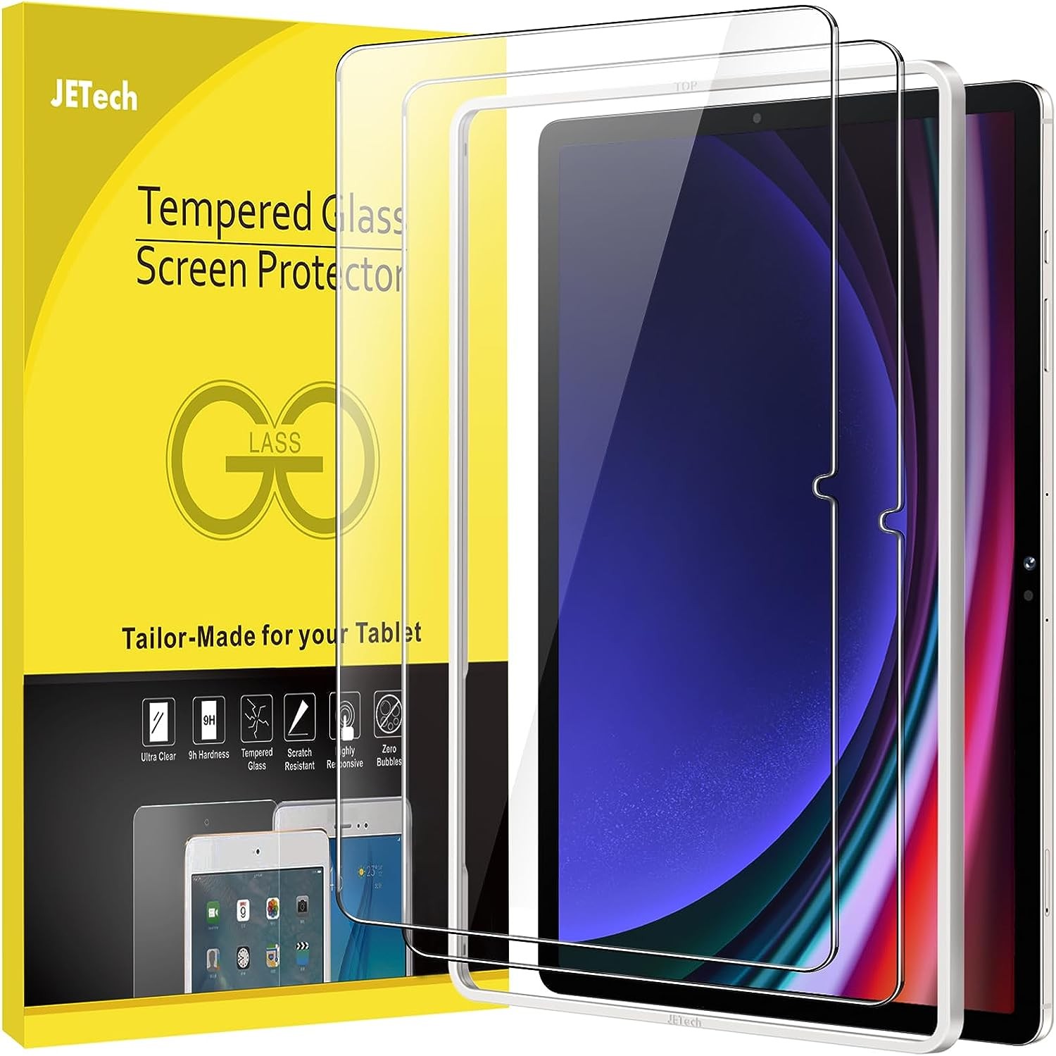 Jetech Screen Protector for Samsung Galaxy Tab S9 Plus/Tab S9 FE plus 12.4-Inch, with Easy Installation Frame, Tempered Glass Film, HD Clear, 2-Pack